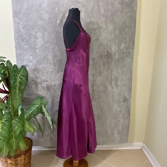 VTG Gold Label Victoria Secret Maxi Satin Liquid lace slip Dress S Purple Fairy - Picture 2 of 12